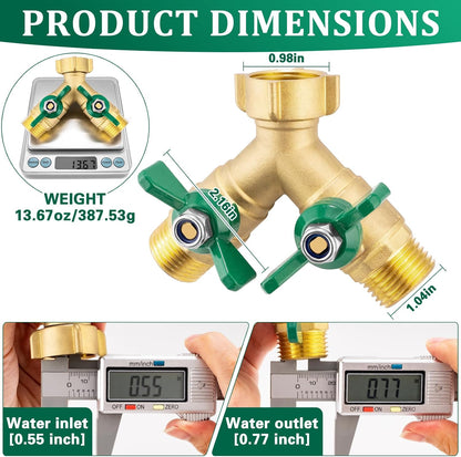 304 Stainless Steel Garden Hose Splitter 2 Way Heavy Duty Water Hose Splitter 3/4" GHT Hose Y Splitter with Shutoff Full Flow Outdoor Faucet Splitter With Wrench