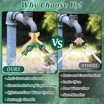 304 Stainless Steel Garden Hose Splitter 2 Way Heavy Duty Water Hose Splitter 3/4" GHT Hose Y Splitter with Shutoff Full Flow Outdoor Faucet Splitter With Wrench
