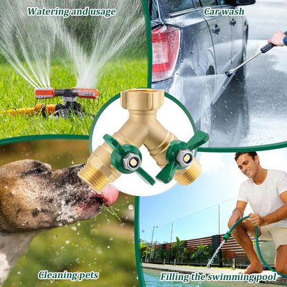 304 Stainless Steel Garden Hose Splitter 2 Way Heavy Duty Water Hose Splitter 3/4" GHT Hose Y Splitter with Shutoff Full Flow Outdoor Faucet Splitter With Wrench