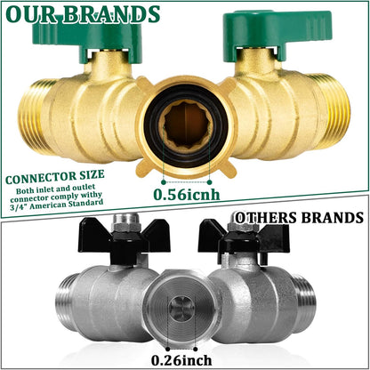 304 Stainless Steel Garden Hose Splitter 2 Way Heavy Duty Water Hose Splitter 3/4" GHT Hose Y Splitter with Shutoff Full Flow Outdoor Faucet Splitter With Wrench