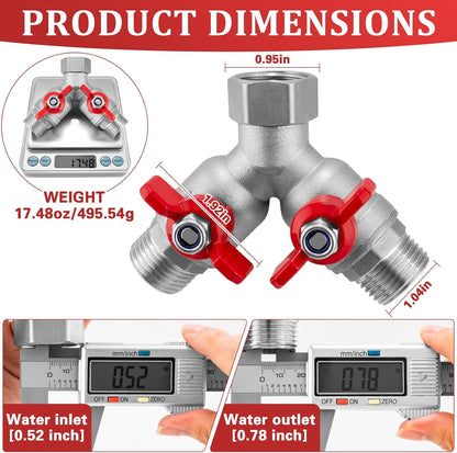 304 Stainless Steel Garden Hose Splitter 2 Way Heavy Duty Water Hose Splitter 3/4" GHT Hose Y Splitter with Shutoff Full Flow Outdoor Faucet Splitter With Wrench