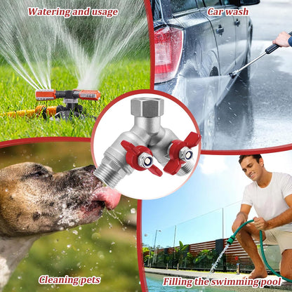 304 Stainless Steel Garden Hose Splitter 2 Way Heavy Duty Water Hose Splitter 3/4" GHT Hose Y Splitter with Shutoff Full Flow Outdoor Faucet Splitter With Wrench