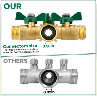 304 Stainless Steel Garden Hose Splitter 2 Way Heavy Duty Water Hose Splitter 3/4" GHT Hose Y Splitter with Shutoff Full Flow Outdoor Faucet Splitter With Wrench