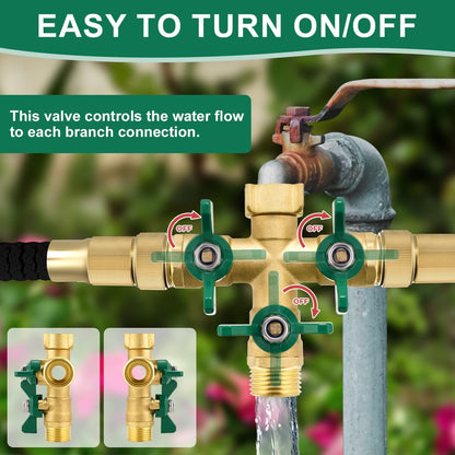 304 Stainless Steel Garden Hose Splitter 2 Way Heavy Duty Water Hose Splitter 3/4" GHT Hose Y Splitter with Shutoff Full Flow Outdoor Faucet Splitter With Wrench