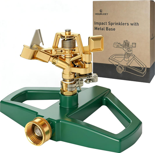 Impact Pulsating Sprinklers for Yard - Heavy Duty Lawn Sprinkler with Metal Base, Adjustable Rotating 360 Degree for Large Area Garden, Coverage up to 5,800 Sq. Ft