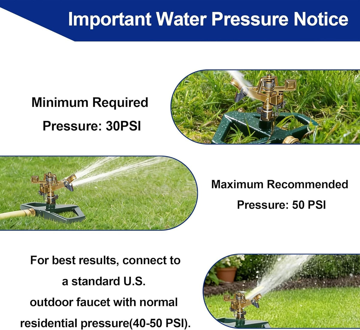 Impact Pulsating Sprinklers for Yard - Heavy Duty Lawn Sprinkler with Metal Base, Adjustable Rotating 360 Degree for Large Area Garden, Coverage up to 5,800 Sq. Ft