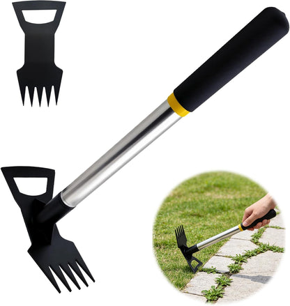 60" Wood Handle Weed Puller Tool, 7-Tine Garden Hoe, Secure Fit, No Bending