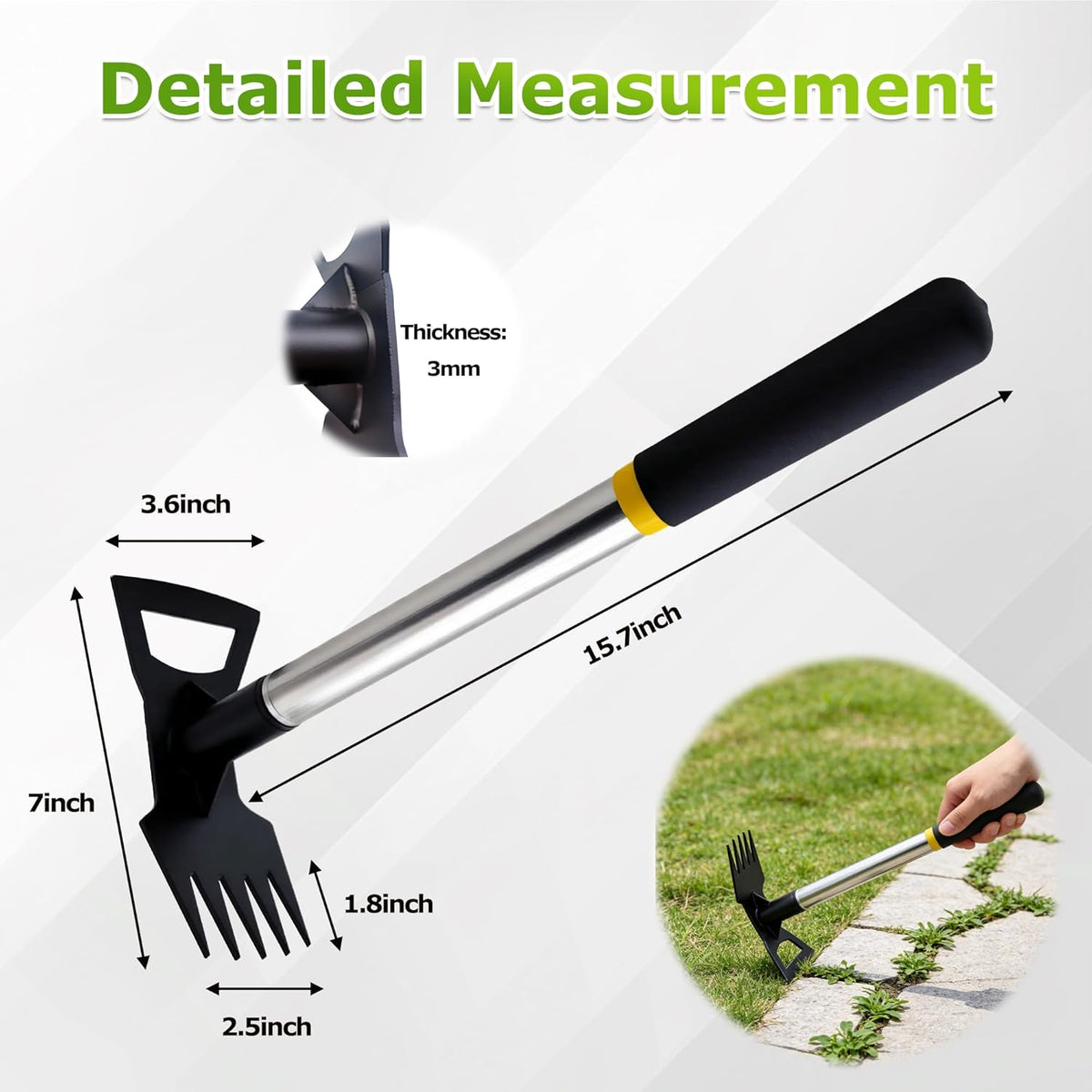 60" Wood Handle Weed Puller Tool, 7-Tine Garden Hoe, Secure Fit, No Bending