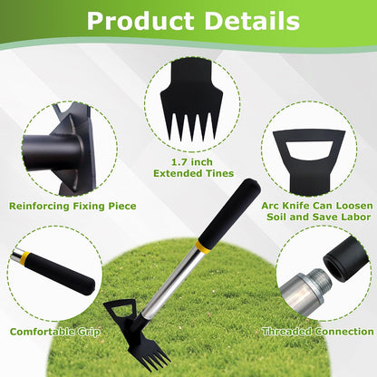 60" Wood Handle Weed Puller Tool, 7-Tine Garden Hoe, Secure Fit, No Bending
