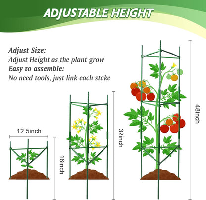 6 Pack Tomato Cage for Garden & Pots, Rust-Resistant Metal Plant Support