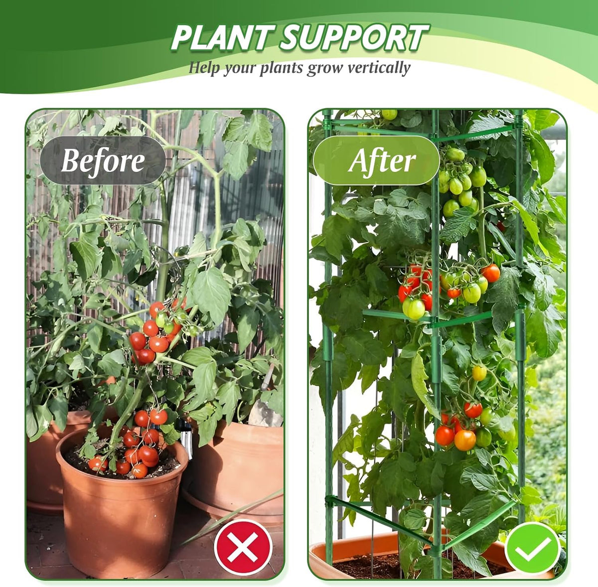 6 Pack Tomato Cage for Garden & Pots, Rust-Resistant Metal Plant Support