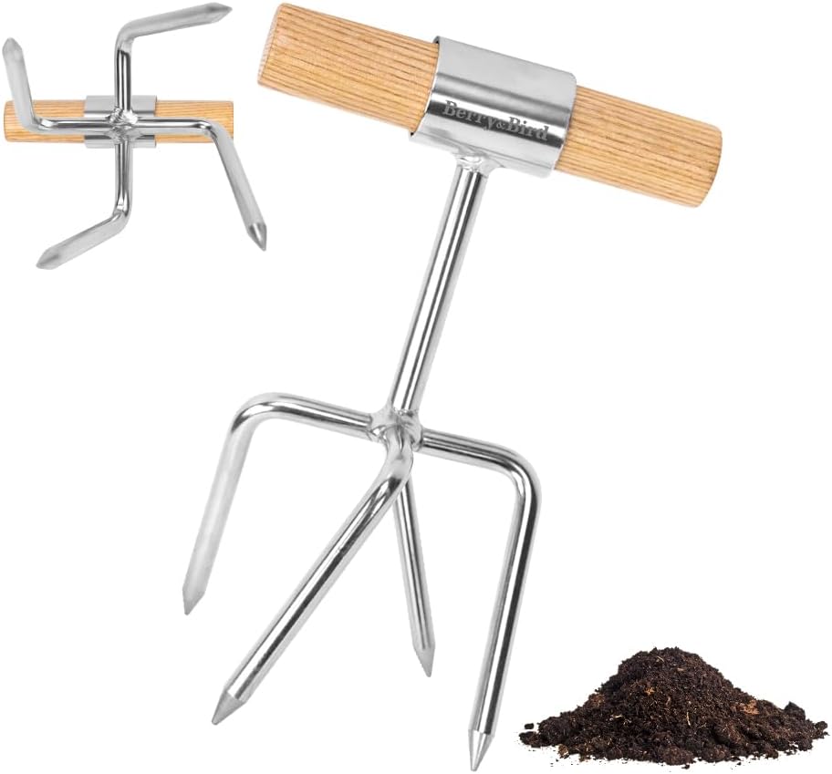 Twist Tiller, 4 Stainless Steel Tines Hand Tiller for Gardening