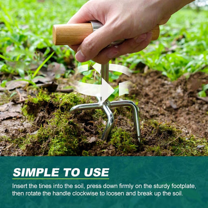 Twist Tiller, 4 Stainless Steel Tines Hand Tiller for Gardening