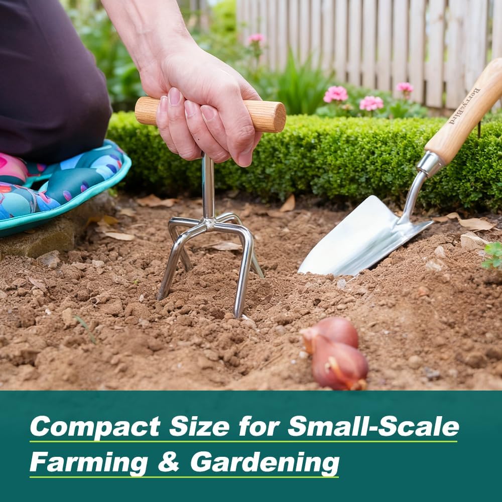 Twist Tiller, 4 Stainless Steel Tines Hand Tiller for Gardening