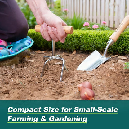 Twist Tiller, 4 Stainless Steel Tines Hand Tiller for Gardening