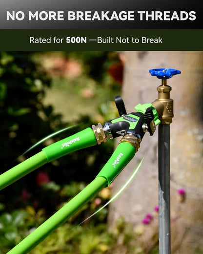 Garden Hose Splitter 2 Way, All Metal Heavy Duty Water Hose Y Splitter With 2.05" Extra Long Side Handle & Shut Off Valves, 3/4 Inch GHT Thread Connector For Outdoor Spigot Faucet (Green)