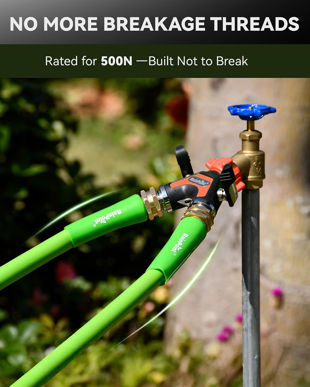 Garden Hose Splitter 2 Way, All Metal Heavy Duty Water Hose Y Splitter With 2.05" Extra Long Side Handle & Shut Off Valves, 3/4 Inch GHT Thread Connector For Outdoor Spigot Faucet (Green)