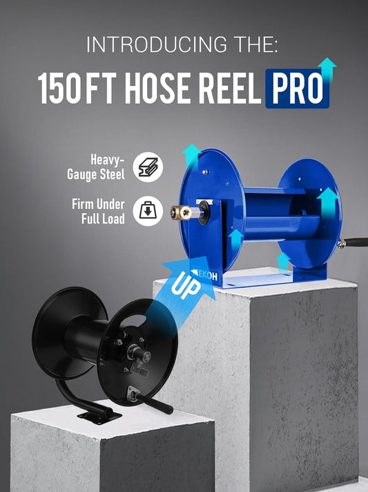 Pressure Washer Hose Reel 150FTx3/8”, 300FTx1/4” Manual Power Washer Hose Reel with M22 14mm Fitting,4500PSI Heavy Duty Hose Reel for Water,High Pressure Metal Reel with Wall/Van/Trailer Mount