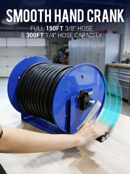 Pressure Washer Hose Reel 150FTx3/8”, 300FTx1/4” Manual Power Washer Hose Reel with M22 14mm Fitting,4500PSI Heavy Duty Hose Reel for Water,High Pressure Metal Reel with Wall/Van/Trailer Mount