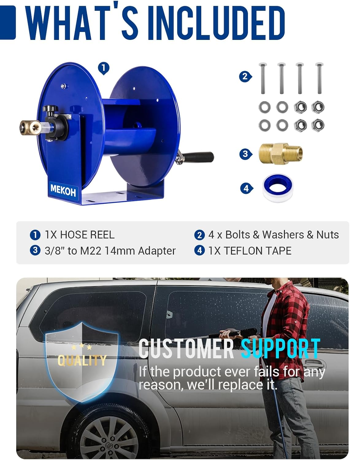 Pressure Washer Hose Reel 150FTx3/8”, 300FTx1/4” Manual Power Washer Hose Reel with M22 14mm Fitting,4500PSI Heavy Duty Hose Reel for Water,High Pressure Metal Reel with Wall/Van/Trailer Mount