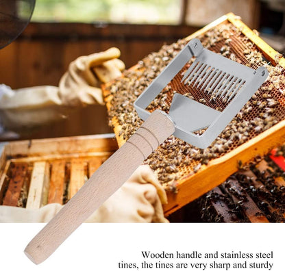 Honeycomb Honey 304 Stainless Steel Scraper Rust-Proof Beekeeping Tine Supplies Uncapping Fork Hive Wooden Handle Gardening Hand Tools