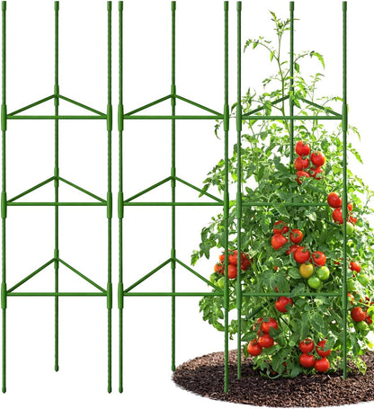51 inch Tomato Cage Heavy-Duty Plant Support Cucumber & Vine Vegetables – Adjustable Green Metal Garden Trellis for Climbing Plants, Indoor & Outdoor Use, 3 Pack