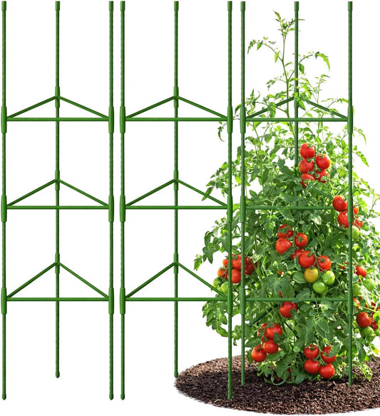 51 inch Tomato Cage Heavy-Duty Plant Support Cucumber & Vine Vegetables – Adjustable Green Metal Garden Trellis for Climbing Plants, Indoor & Outdoor Use, 3 Pack