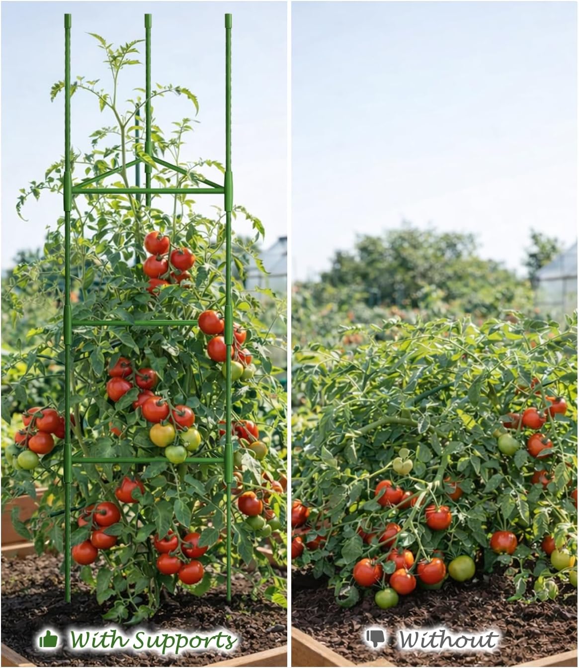 51 inch Tomato Cage Heavy-Duty Plant Support Cucumber & Vine Vegetables – Adjustable Green Metal Garden Trellis for Climbing Plants, Indoor & Outdoor Use, 3 Pack