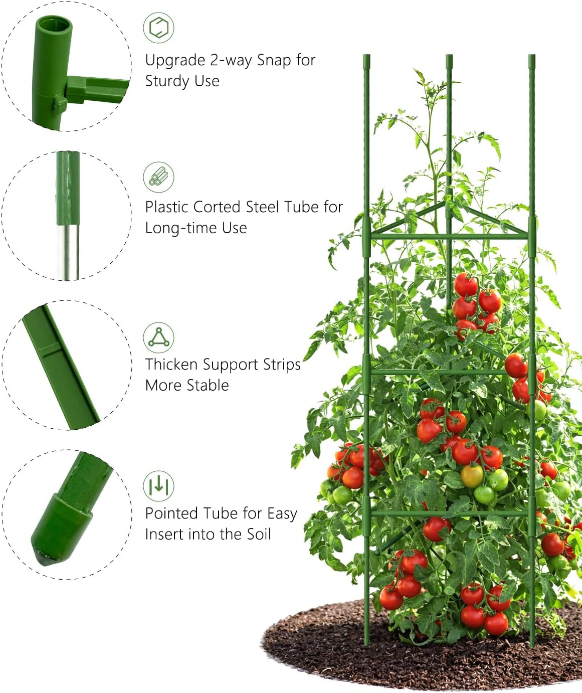 51 inch Tomato Cage Heavy-Duty Plant Support Cucumber & Vine Vegetables – Adjustable Green Metal Garden Trellis for Climbing Plants, Indoor & Outdoor Use, 3 Pack