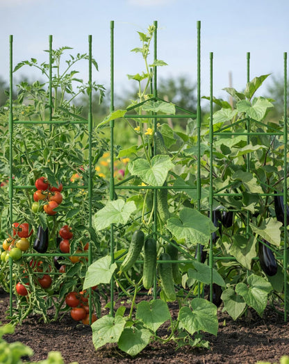51 inch Tomato Cage Heavy-Duty Plant Support Cucumber & Vine Vegetables – Adjustable Green Metal Garden Trellis for Climbing Plants, Indoor & Outdoor Use, 3 Pack