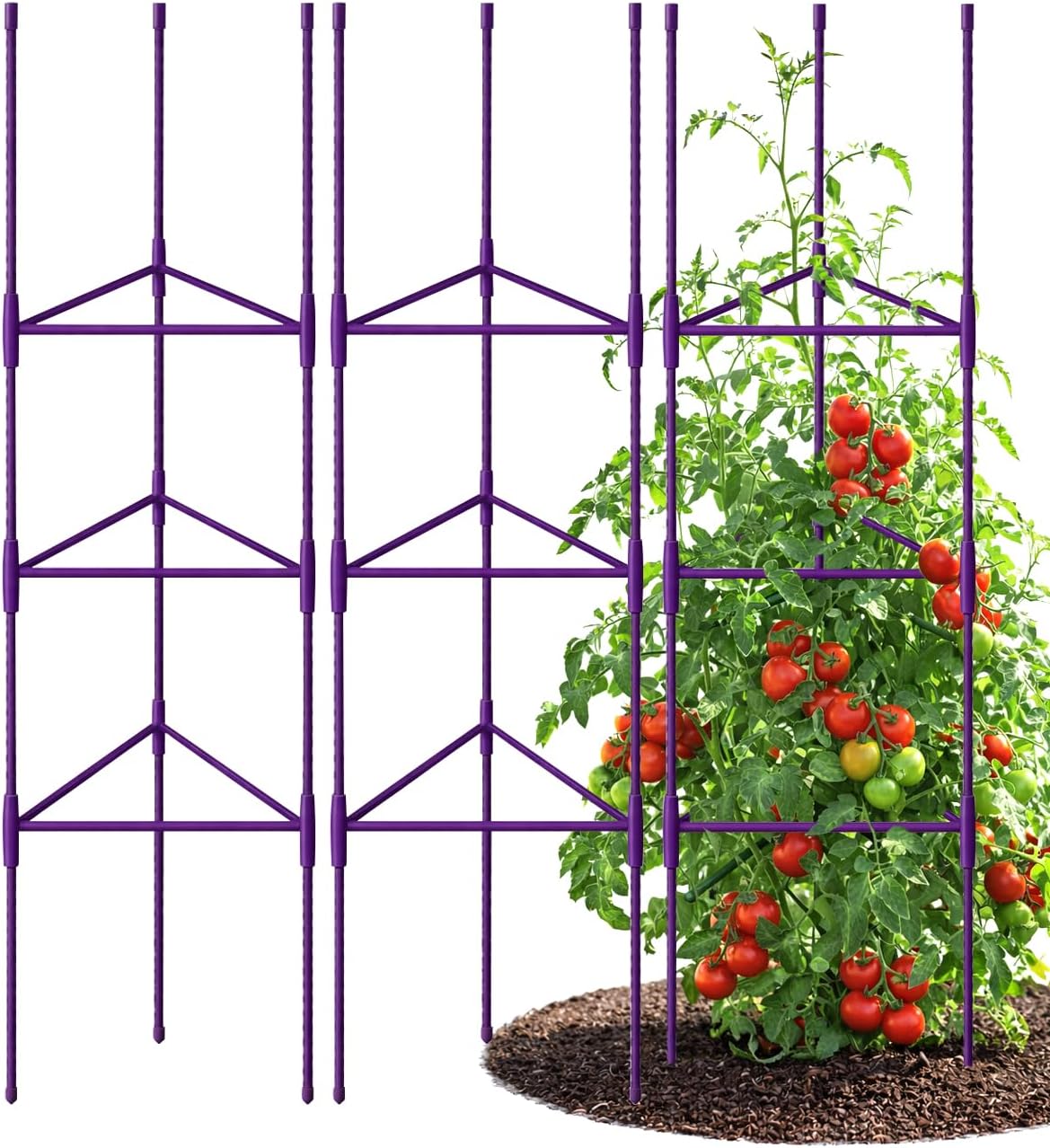 51 inch Tomato Cage Heavy-Duty Plant Support Cucumber & Vine Vegetables – Adjustable Green Metal Garden Trellis for Climbing Plants, Indoor & Outdoor Use, 3 Pack
