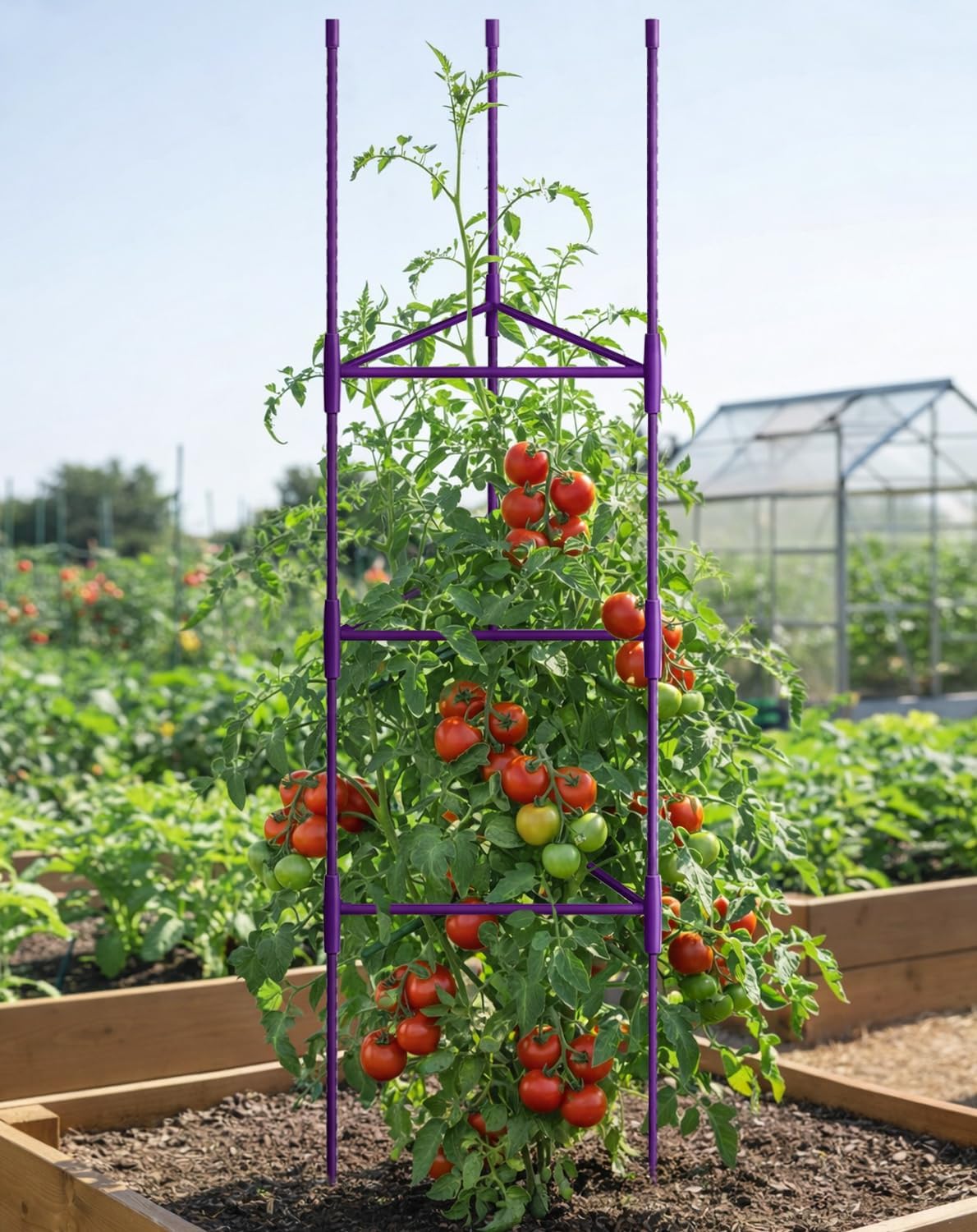 51 inch Tomato Cage Heavy-Duty Plant Support Cucumber & Vine Vegetables – Adjustable Green Metal Garden Trellis for Climbing Plants, Indoor & Outdoor Use, 3 Pack