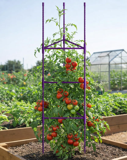 51 inch Tomato Cage Heavy-Duty Plant Support Cucumber & Vine Vegetables – Adjustable Green Metal Garden Trellis for Climbing Plants, Indoor & Outdoor Use, 3 Pack