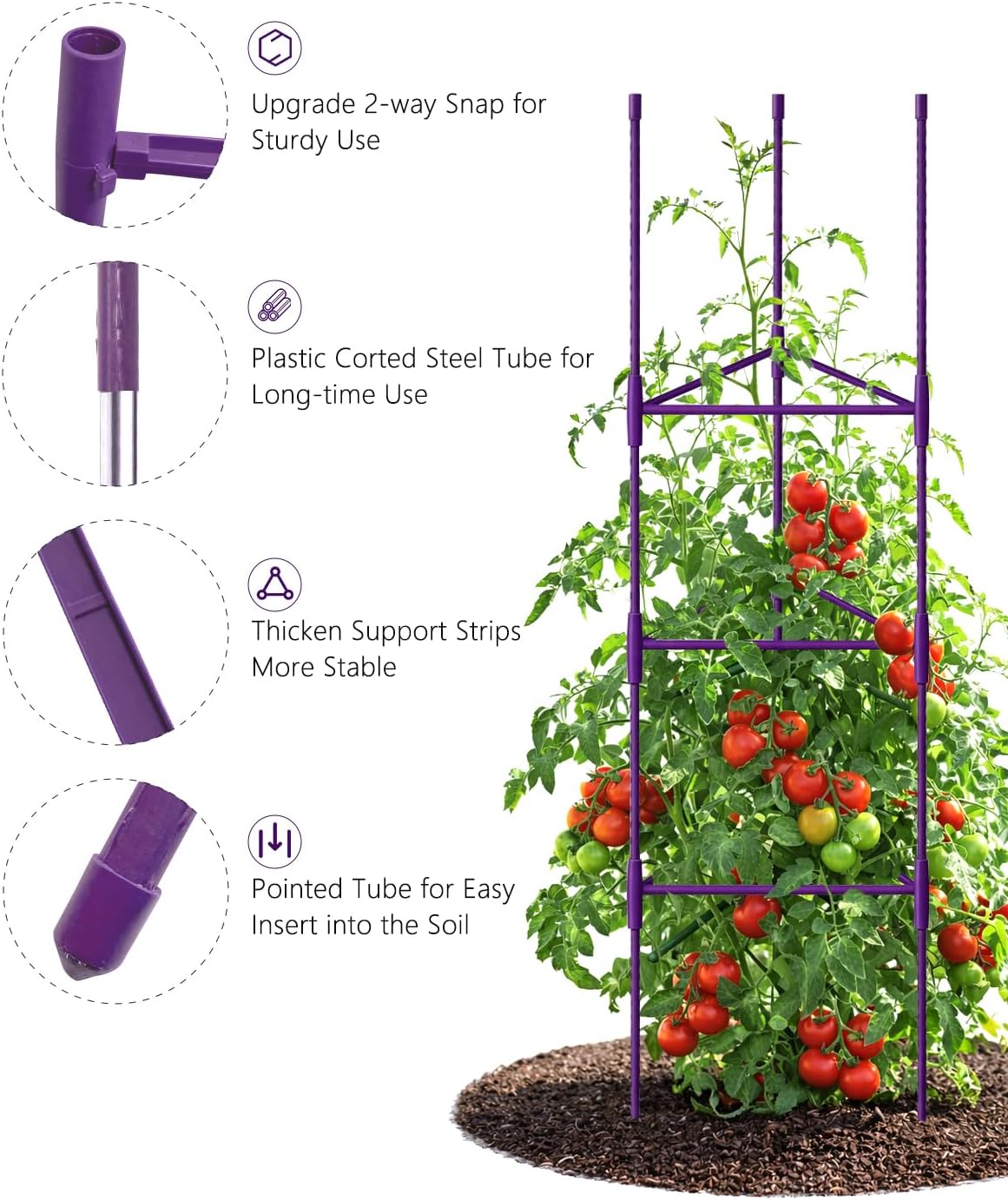 51 inch Tomato Cage Heavy-Duty Plant Support Cucumber & Vine Vegetables – Adjustable Green Metal Garden Trellis for Climbing Plants, Indoor & Outdoor Use, 3 Pack