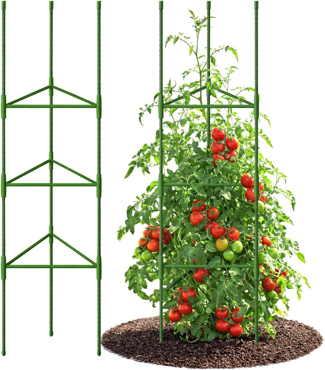 51 inch Tomato Cage Heavy-Duty Plant Support Cucumber & Vine Vegetables – Adjustable Green Metal Garden Trellis for Climbing Plants, Indoor & Outdoor Use, 3 Pack