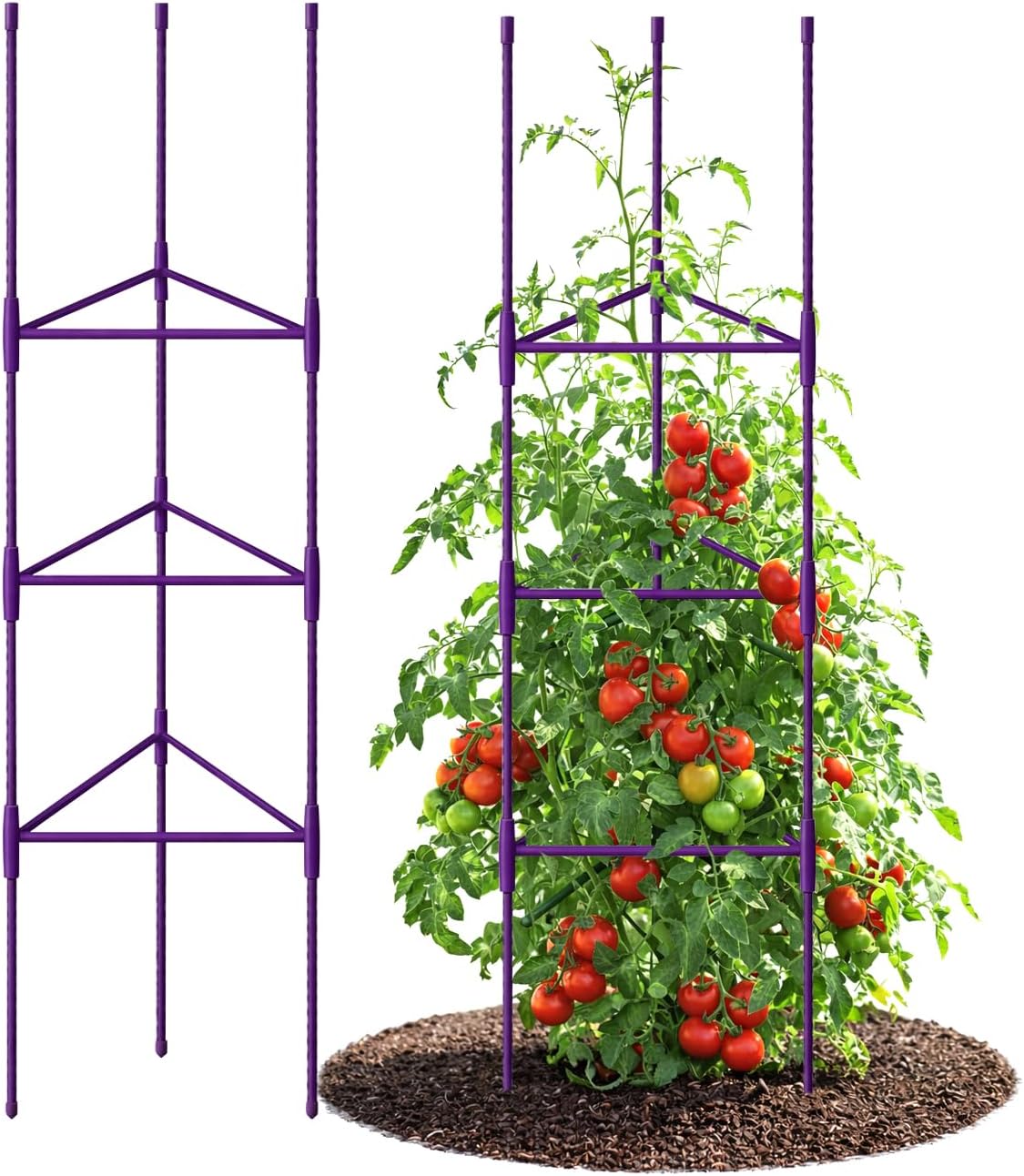 51 inch Tomato Cage Heavy-Duty Plant Support Cucumber & Vine Vegetables – Adjustable Green Metal Garden Trellis for Climbing Plants, Indoor & Outdoor Use, 3 Pack