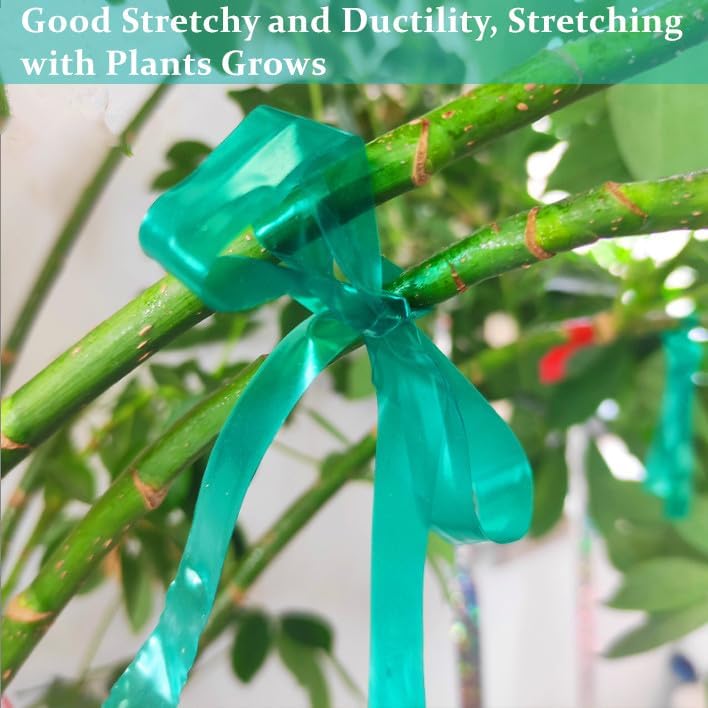 Garden Stretch Tie Tape 1" Wide 150 Feet Non-Sticky Reusable Stretchy Garden Plant Ties Thick Sturdy Stretchable Plant Tape Green Vinyl Stake Ribbon for Tomatoes, Grapes, Flowers and Trees