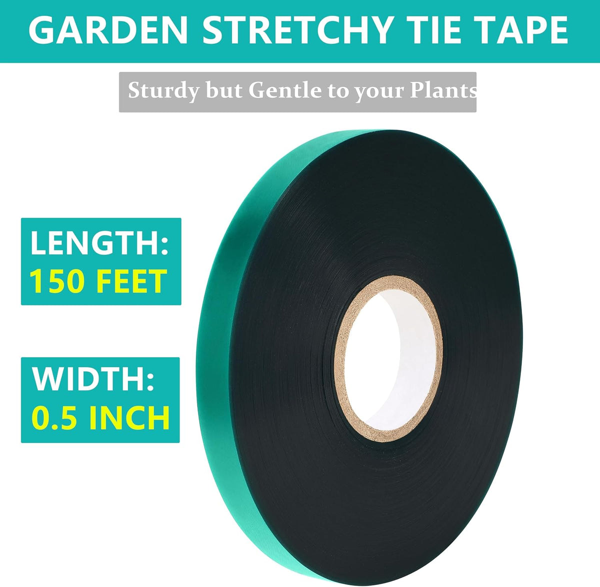 Garden Stretch Tie Tape 1" Wide 150 Feet Non-Sticky Reusable Stretchy Garden Plant Ties Thick Sturdy Stretchable Plant Tape Green Vinyl Stake Ribbon for Tomatoes, Grapes, Flowers and Trees