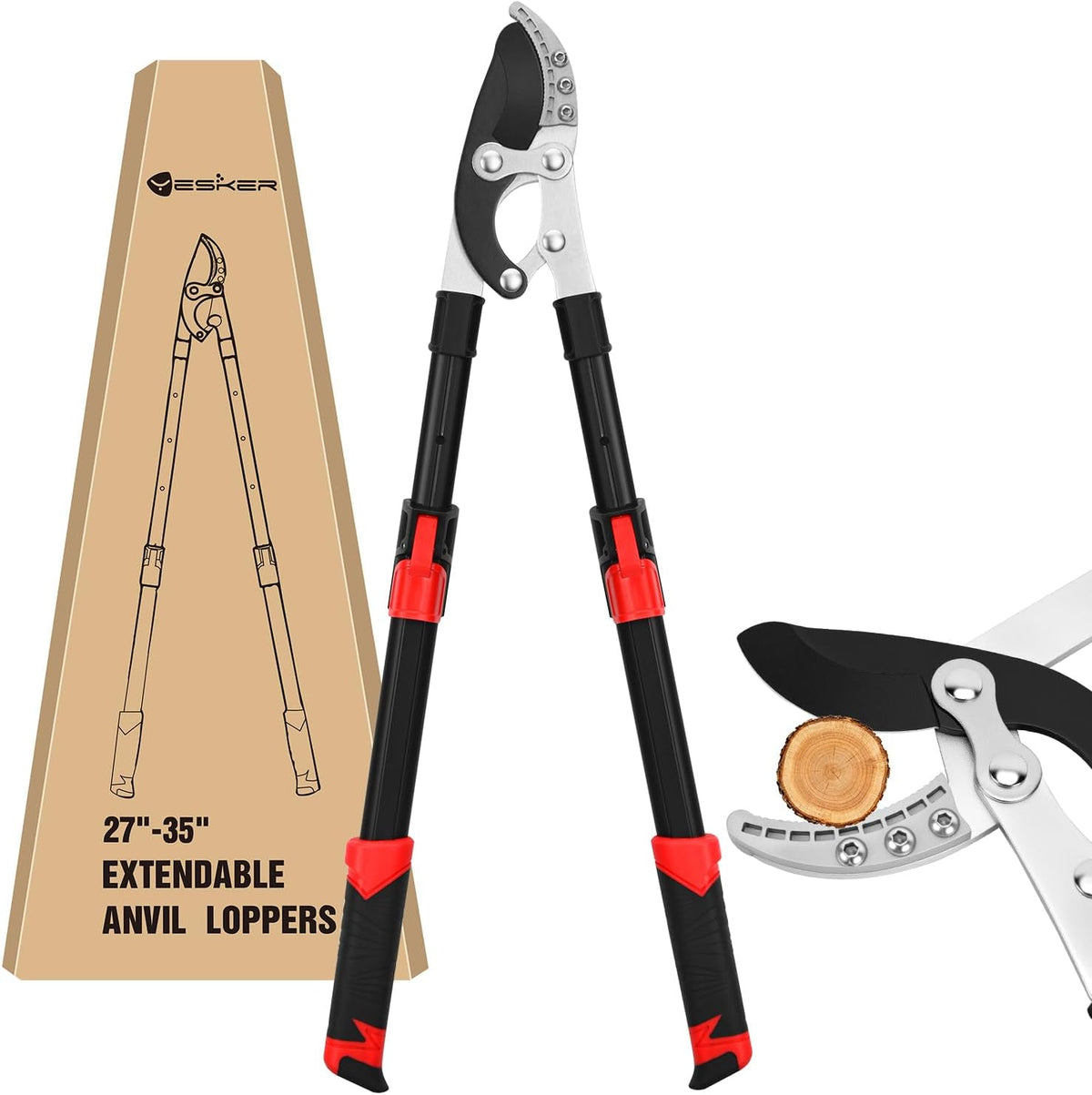 27-35" Extendable Loppers for Tree Trimming Heavy Duty Tree Trimmer Bypass Loppers with Compound Action Sharp Anvil Blade up to 2 Inch Cut Capacity Branch Cutter Chops Thick Branches Ease