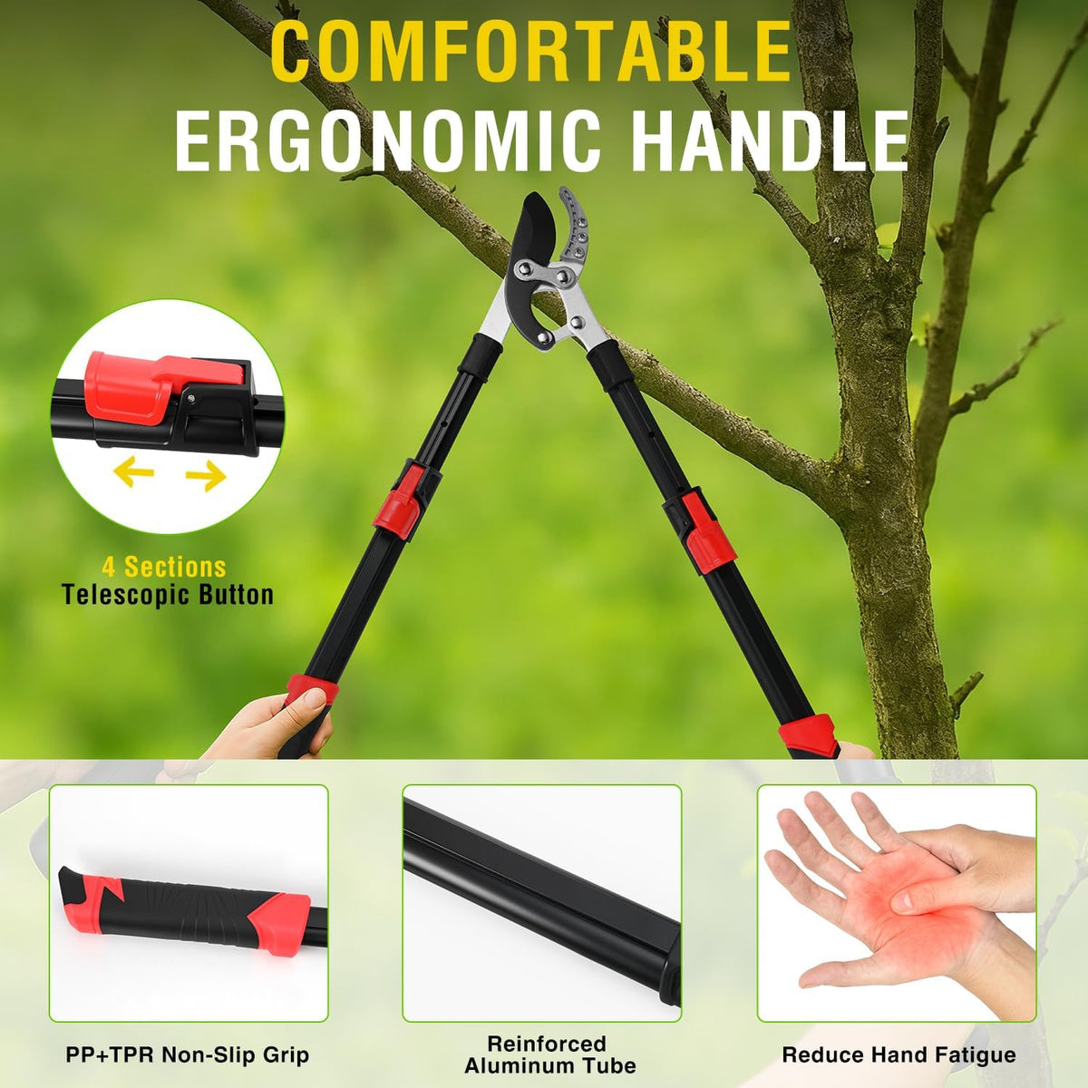 27-35" Extendable Loppers for Tree Trimming Heavy Duty Tree Trimmer Bypass Loppers with Compound Action Sharp Anvil Blade up to 2 Inch Cut Capacity Branch Cutter Chops Thick Branches Ease