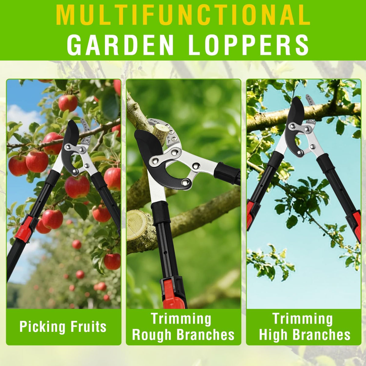 27-35" Extendable Loppers for Tree Trimming Heavy Duty Tree Trimmer Bypass Loppers with Compound Action Sharp Anvil Blade up to 2 Inch Cut Capacity Branch Cutter Chops Thick Branches Ease