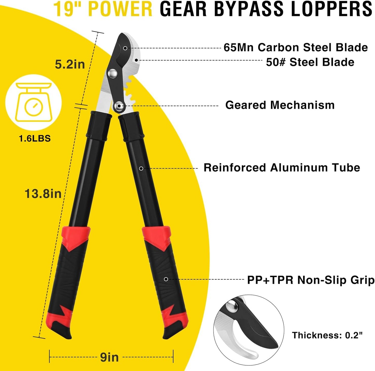 27-35" Extendable Loppers for Tree Trimming Heavy Duty Tree Trimmer Bypass Loppers with Compound Action Sharp Anvil Blade up to 2 Inch Cut Capacity Branch Cutter Chops Thick Branches Ease