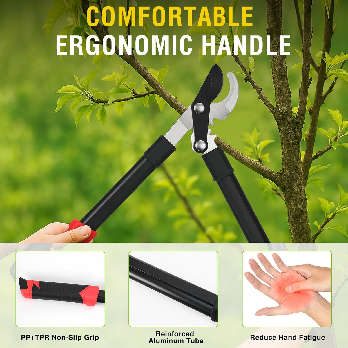 27-35" Extendable Loppers for Tree Trimming Heavy Duty Tree Trimmer Bypass Loppers with Compound Action Sharp Anvil Blade up to 2 Inch Cut Capacity Branch Cutter Chops Thick Branches Ease
