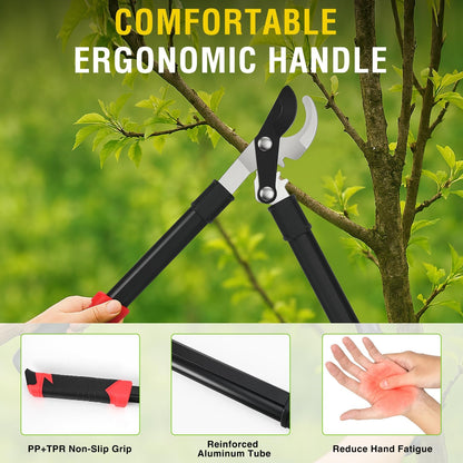 27-35" Extendable Loppers for Tree Trimming Heavy Duty Tree Trimmer Bypass Loppers with Compound Action Sharp Anvil Blade up to 2 Inch Cut Capacity Branch Cutter Chops Thick Branches Ease