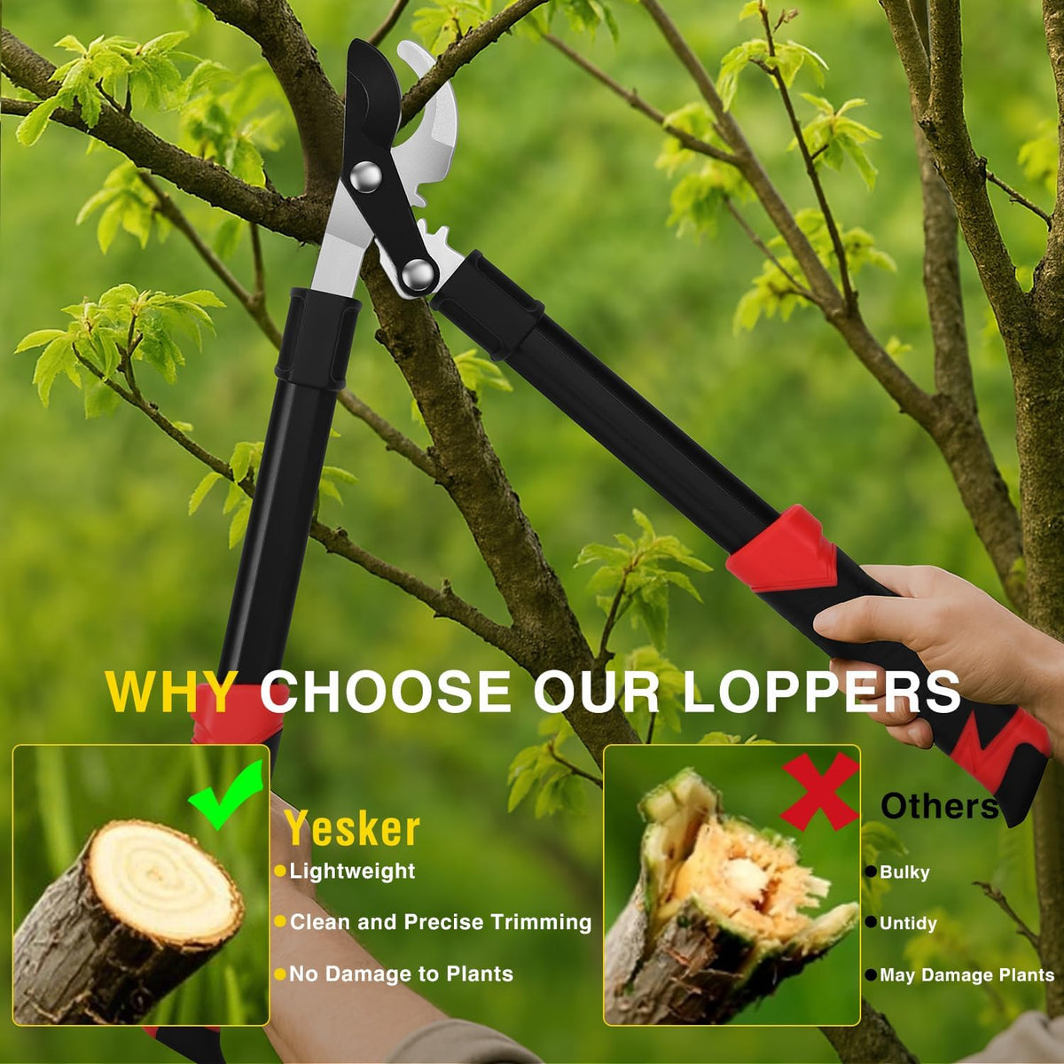 27-35" Extendable Loppers for Tree Trimming Heavy Duty Tree Trimmer Bypass Loppers with Compound Action Sharp Anvil Blade up to 2 Inch Cut Capacity Branch Cutter Chops Thick Branches Ease