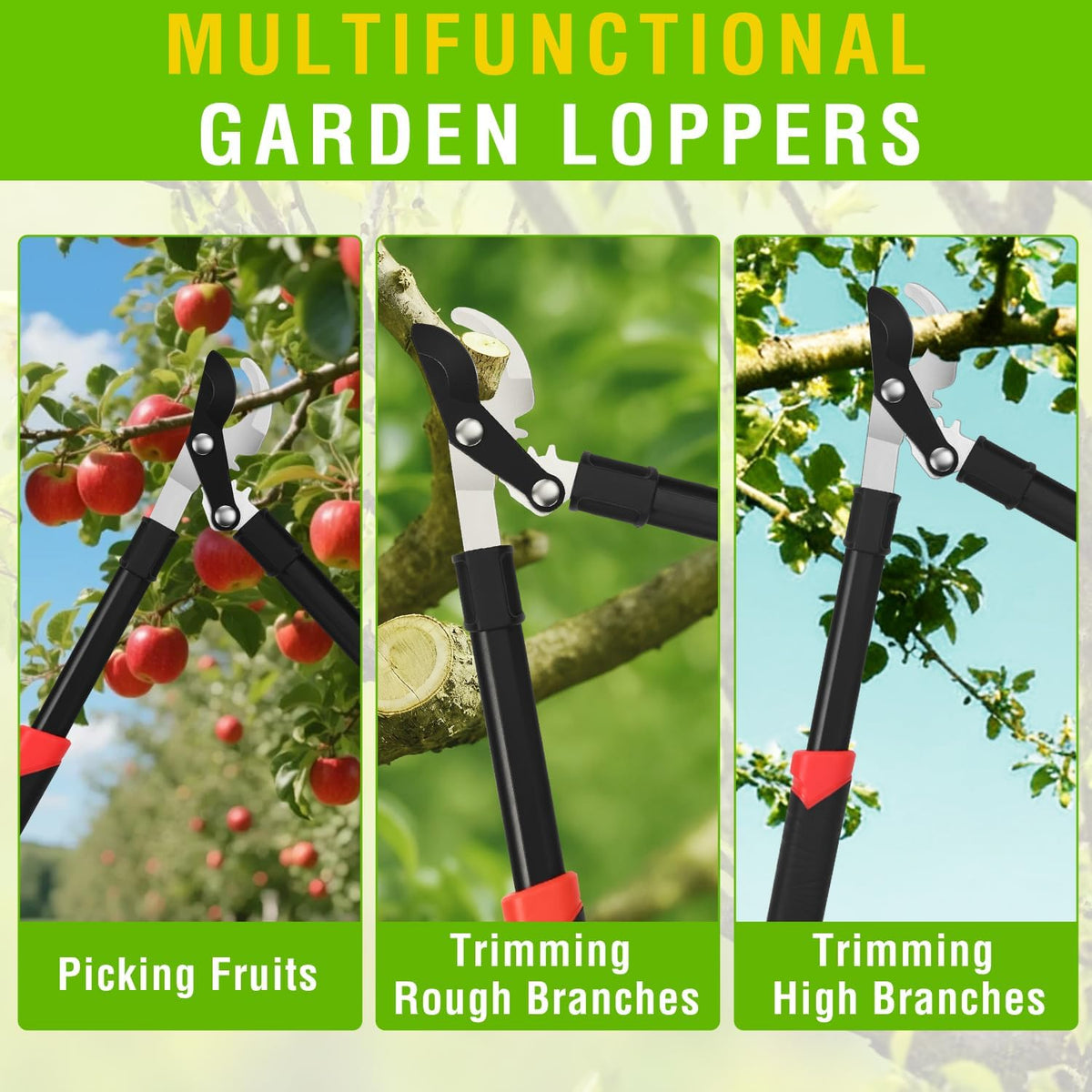 27-35" Extendable Loppers for Tree Trimming Heavy Duty Tree Trimmer Bypass Loppers with Compound Action Sharp Anvil Blade up to 2 Inch Cut Capacity Branch Cutter Chops Thick Branches Ease