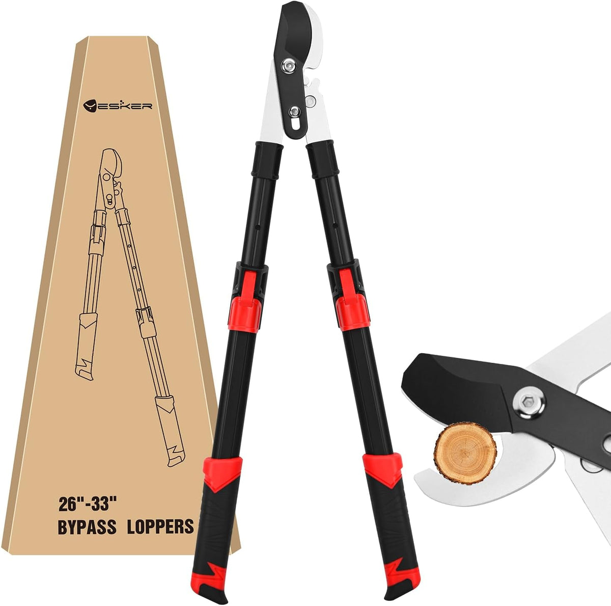 27-35" Extendable Loppers for Tree Trimming Heavy Duty Tree Trimmer Bypass Loppers with Compound Action Sharp Anvil Blade up to 2 Inch Cut Capacity Branch Cutter Chops Thick Branches Ease