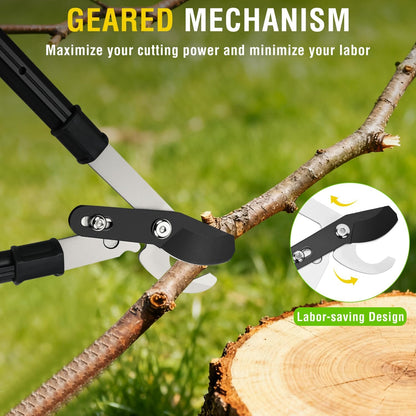 27-35" Extendable Loppers for Tree Trimming Heavy Duty Tree Trimmer Bypass Loppers with Compound Action Sharp Anvil Blade up to 2 Inch Cut Capacity Branch Cutter Chops Thick Branches Ease