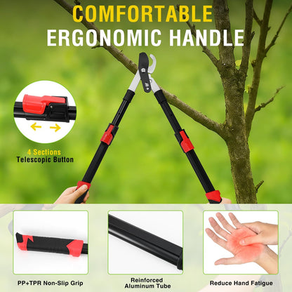 27-35" Extendable Loppers for Tree Trimming Heavy Duty Tree Trimmer Bypass Loppers with Compound Action Sharp Anvil Blade up to 2 Inch Cut Capacity Branch Cutter Chops Thick Branches Ease