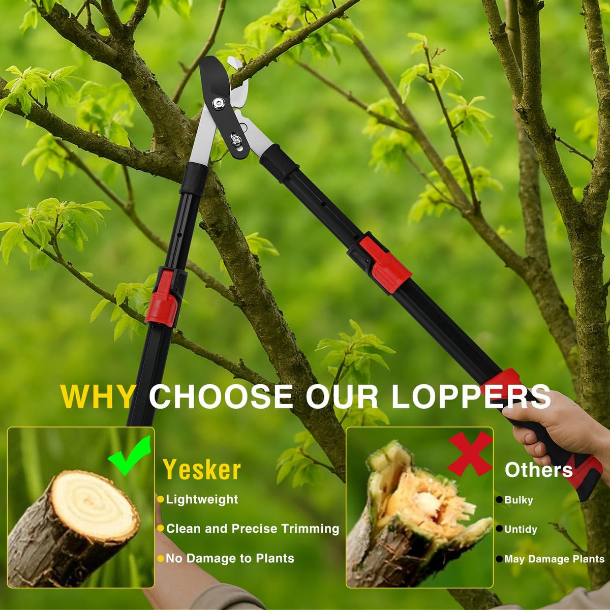 27-35" Extendable Loppers for Tree Trimming Heavy Duty Tree Trimmer Bypass Loppers with Compound Action Sharp Anvil Blade up to 2 Inch Cut Capacity Branch Cutter Chops Thick Branches Ease